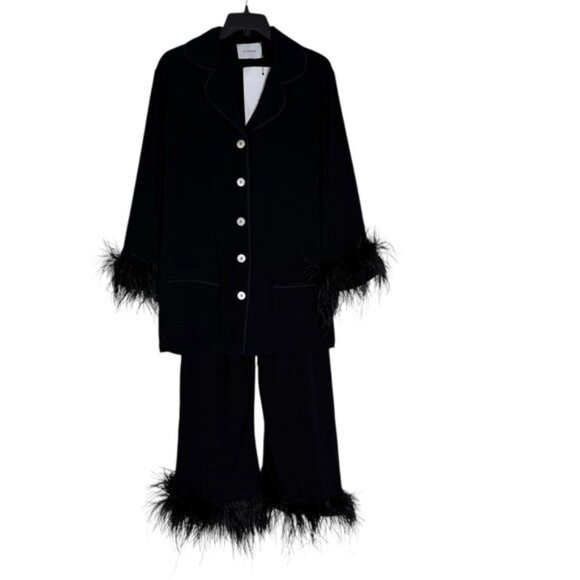 NWT Sleeper Party Pajama 2 pc. Set With Detachable Feathers Black Size M - Picture 5 of 16
